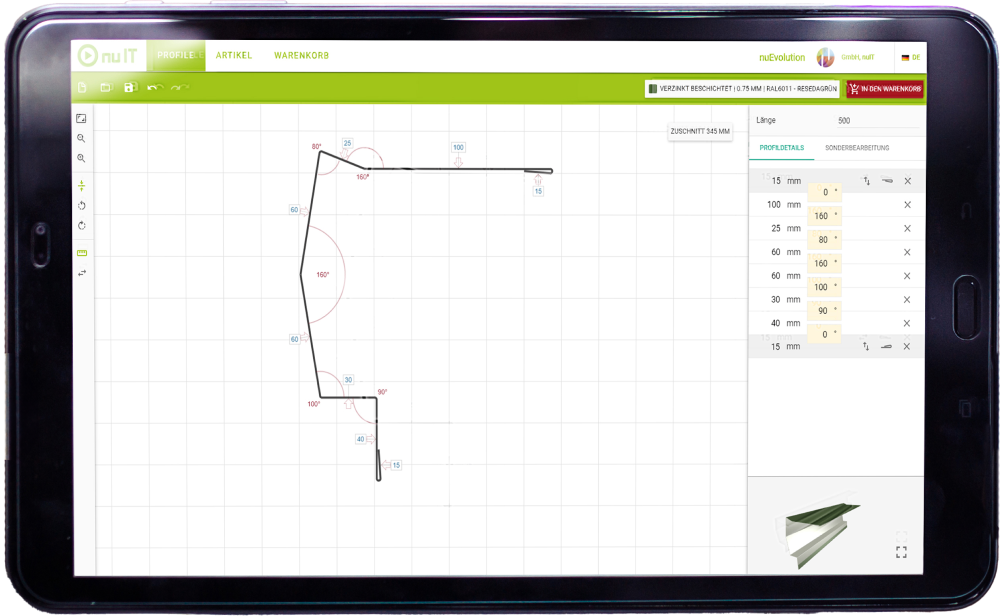 nuevolution for smart production and ordering of sheet metal profiles