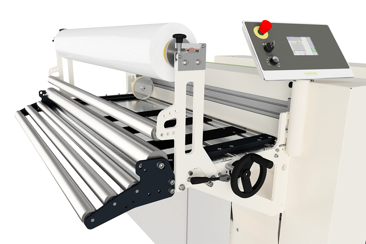 equipment for film application on sheet metal before processing on white background