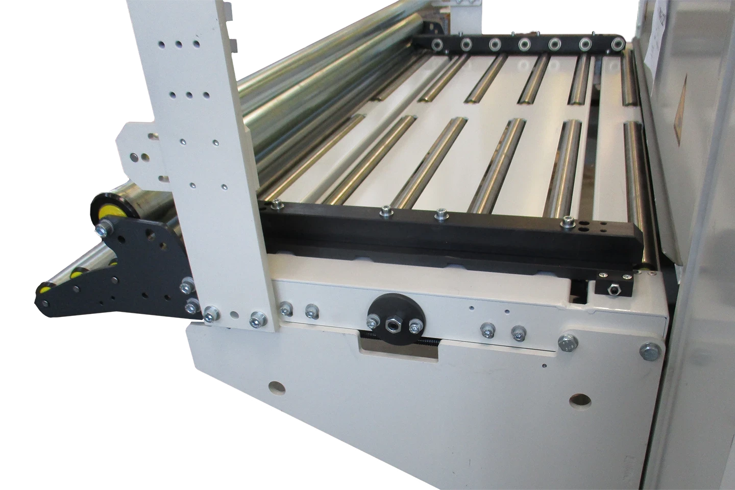 infeed table with coil guide with rollers for cut to length machines on white background