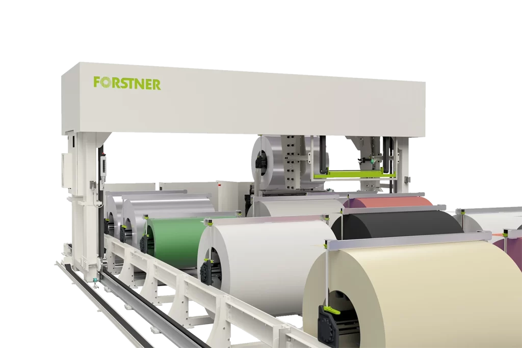 portal crane for lifting and loading coils in a coilfarm on white background