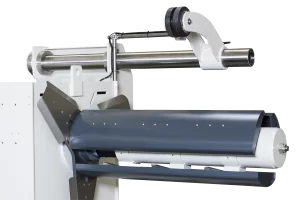 hydraulic mandrel on motorized decoiler for coils on white background