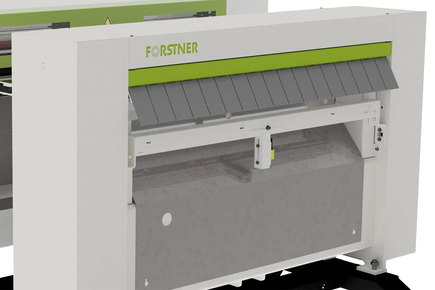 guillotine shear on a forstner cut to length machine on white background